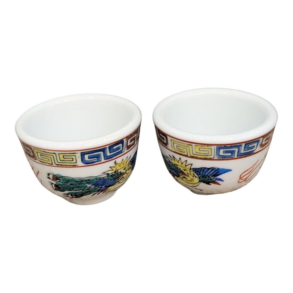 Louie Berkeley Chinese Tea Cups Dragon Phoenix Thick Restaurant Ware Vintage Set - Picture 3 of 7